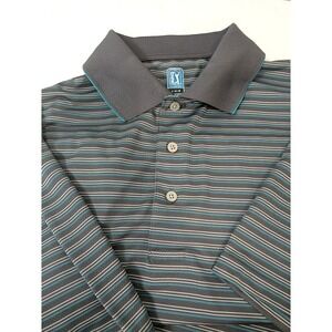 PGA Tour Men's Golf Polo Airflux Gray and Teal Stripes Size Large Logo Gray